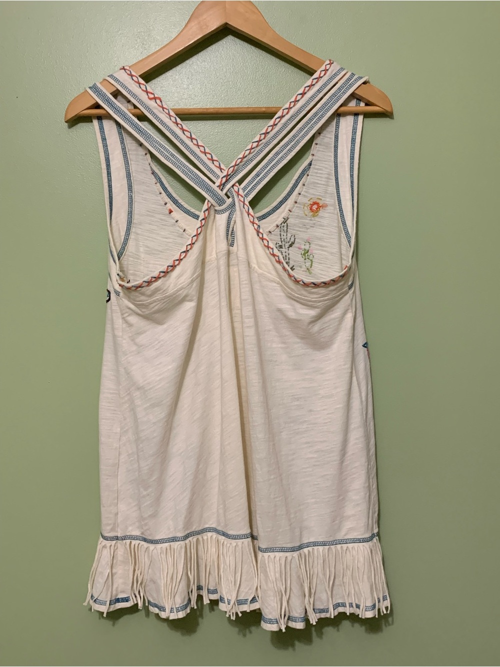Double D Ranch Cream Embroidered Fringe Tank Top - Teepee Cactus Arrows - Picture 4 of 10